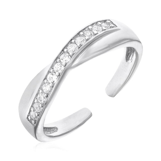 Toe Ring with Crossover Motif in Sterling Silver with Cubic Zirconia - Diamond Designs