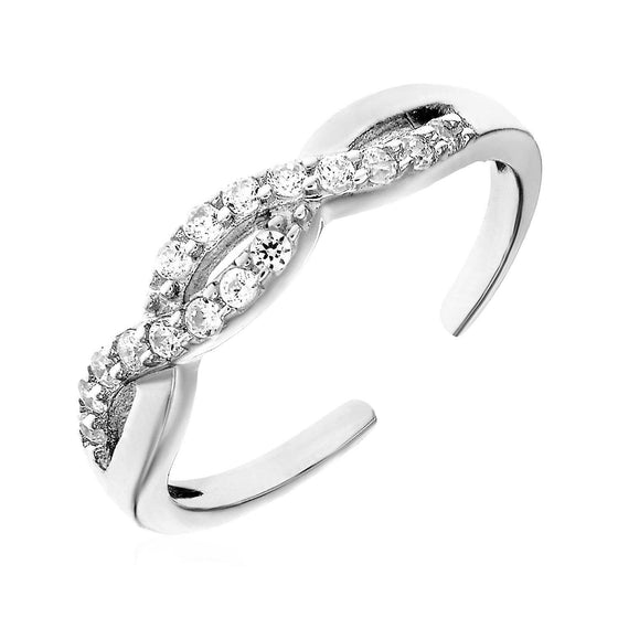 Toe Ring with Intertwined Cubic Zirconia in Sterling Silver - Diamond Designs
