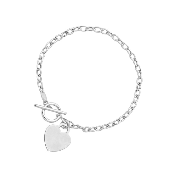 Toggle Bracelet with Heart Charm in 14k White Gold - Diamond Designs