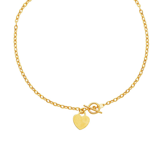 Toggle Necklace with Heart Charm in 14k Yellow Gold - Diamond Designs