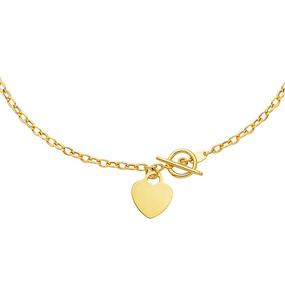 Toggle Necklace with Heart Charm in 14k Yellow Gold - Diamond Designs