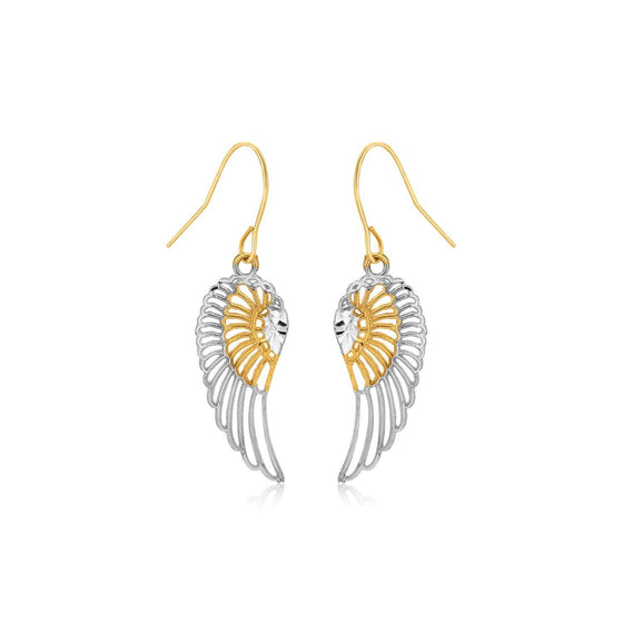 Two-Tone Wing Drop Earrings in 10K Gold - Diamond Designs